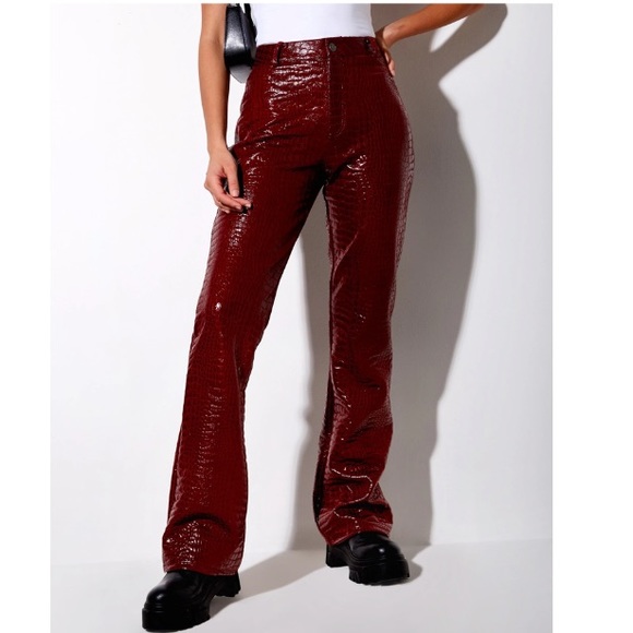 Motel Rocks Pants & Jumpsuits | Zoven Trouser In Croc Pu Burgundy | Poshmark